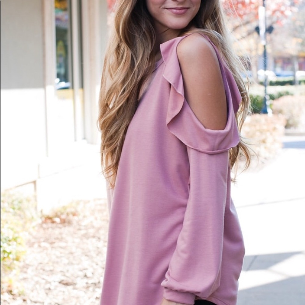 ❤️❗️Last 2! S-M Ruffle cold shoulder top - Mauve - Picture 6 of 7